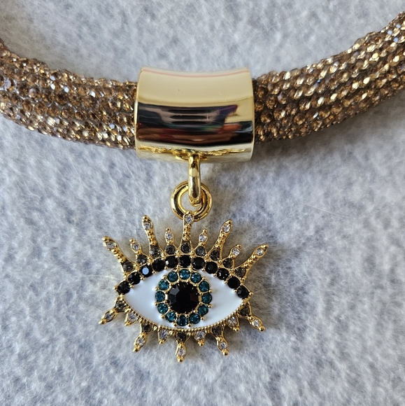 Kurt Geiger London Crystal Eye Pendant Rope Collar Necklace in Gold - Picture 8 of 14